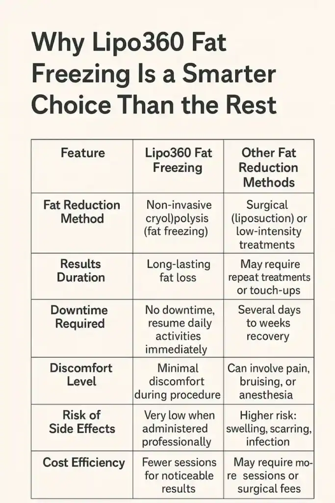 Is it possible to permanently freeze fat cells? 2 Table showing benefits of fat freezing to remove fat cells Northampton from Lipo 360
